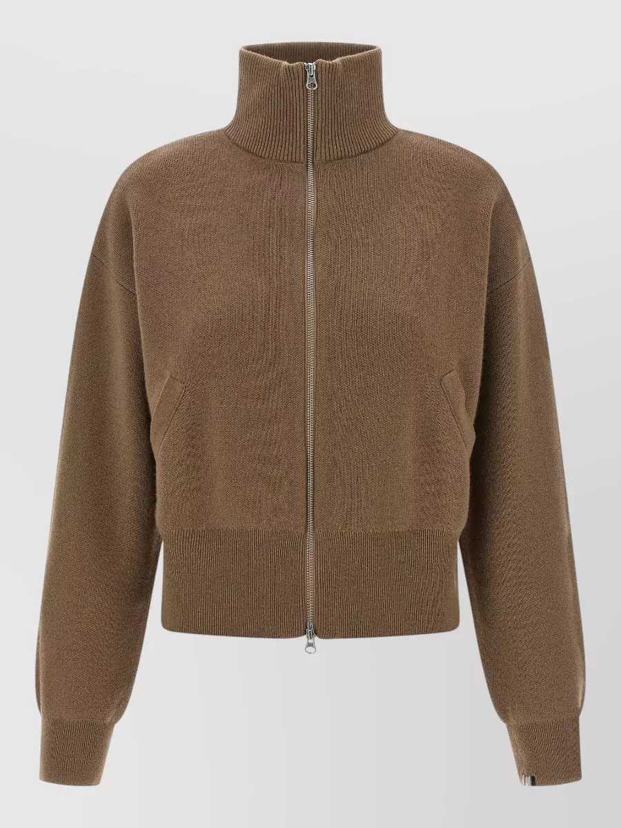 Extreme Cashmere cashmere ribbed high neck cropped zip jacket
