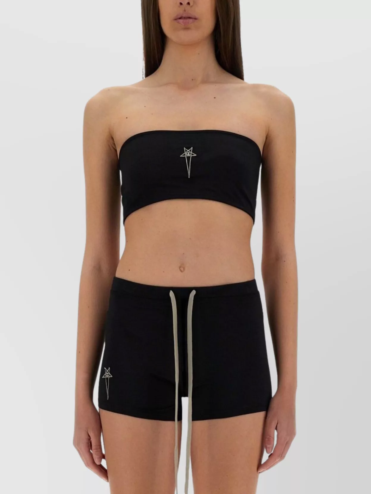 Rick Owens Band Top Set Drawstring Shorts Strapless In Black