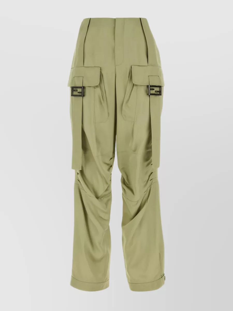 Shop Fendi Cargo Trousers With Pleated Cuffs And Buckle Detail In Cream
