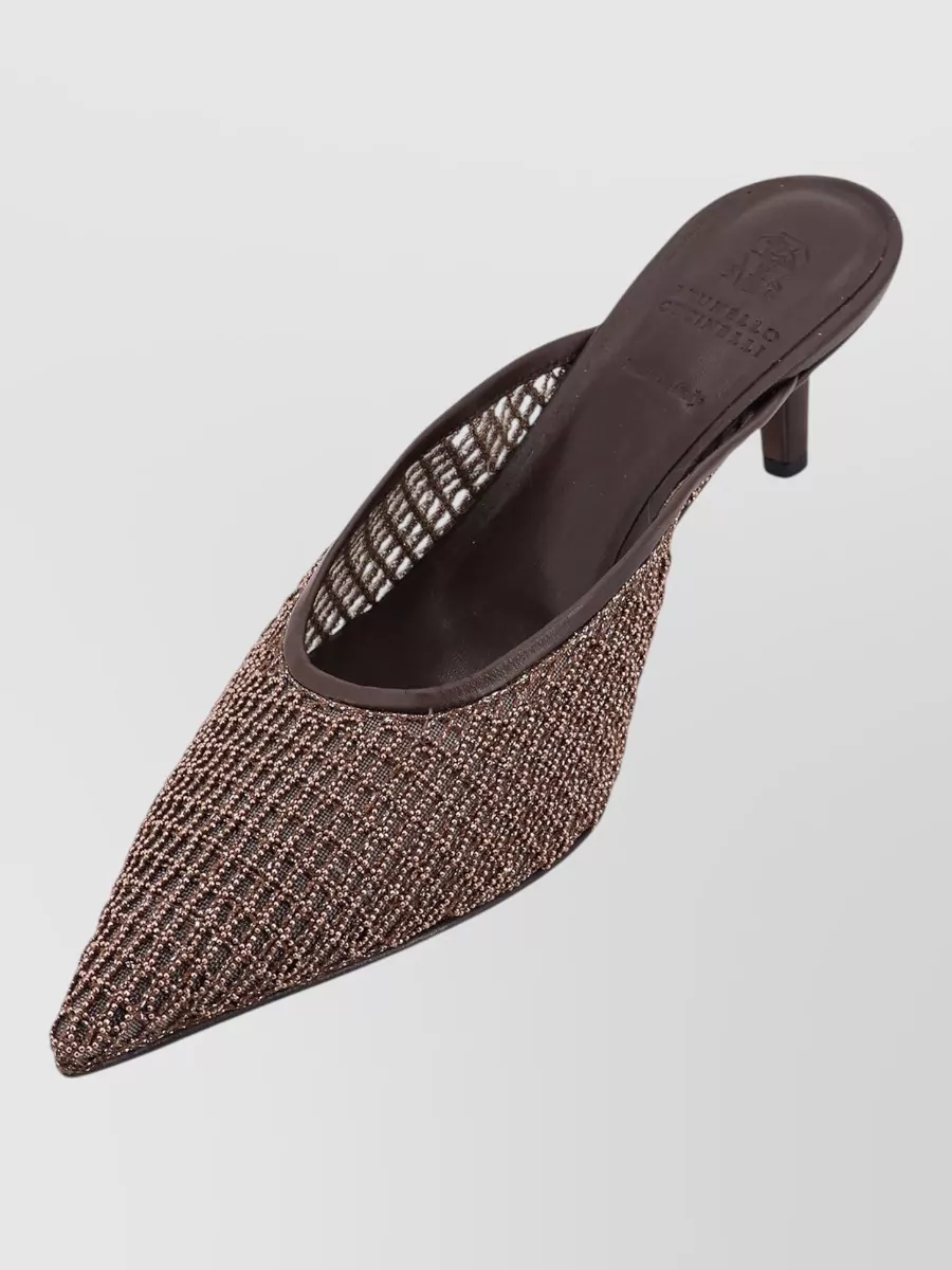 Brunello Cucinelli Leather Sandals Monili Detail Mid Heel