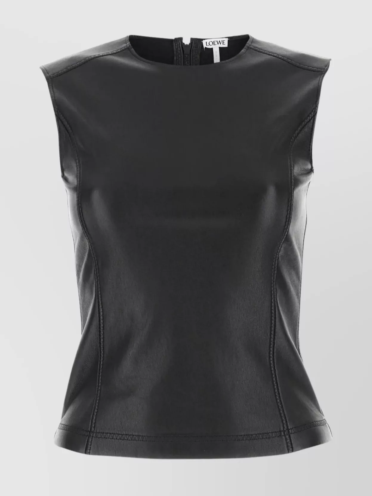 Shop Loewe Leather And Fabric Crew-neck Top