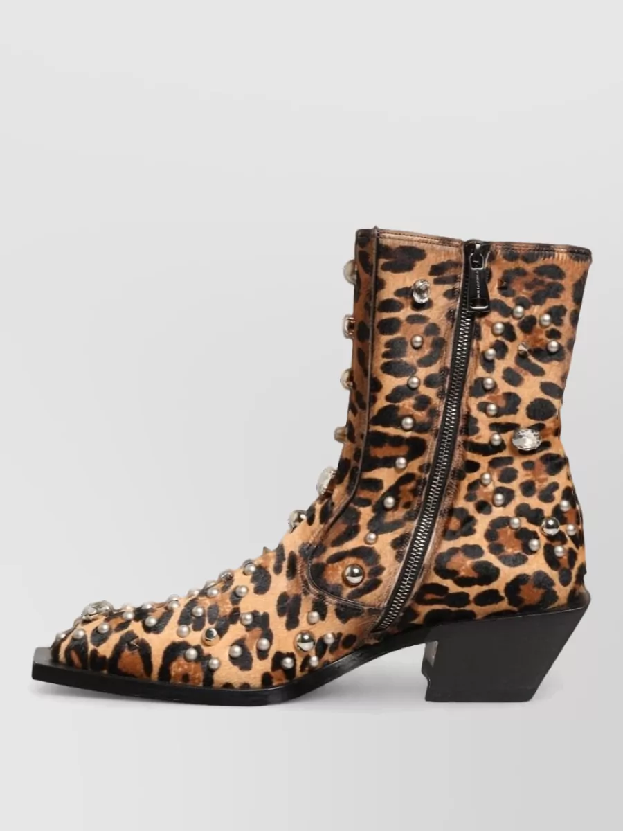 Dolce&Gabbana Leopard Embellished Mid Calf Leather Boots