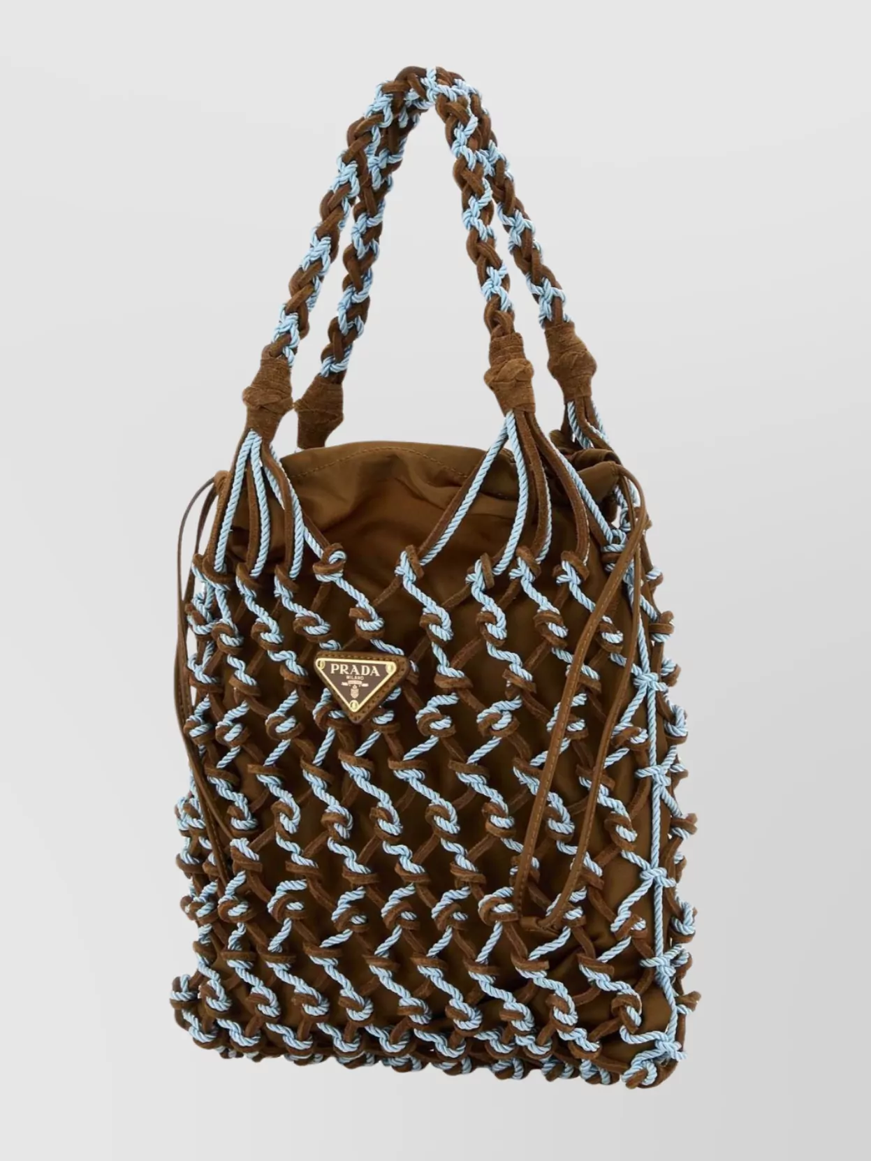 Prada Two-tone Mesh Shoulder Bag Dual Handles In Brown