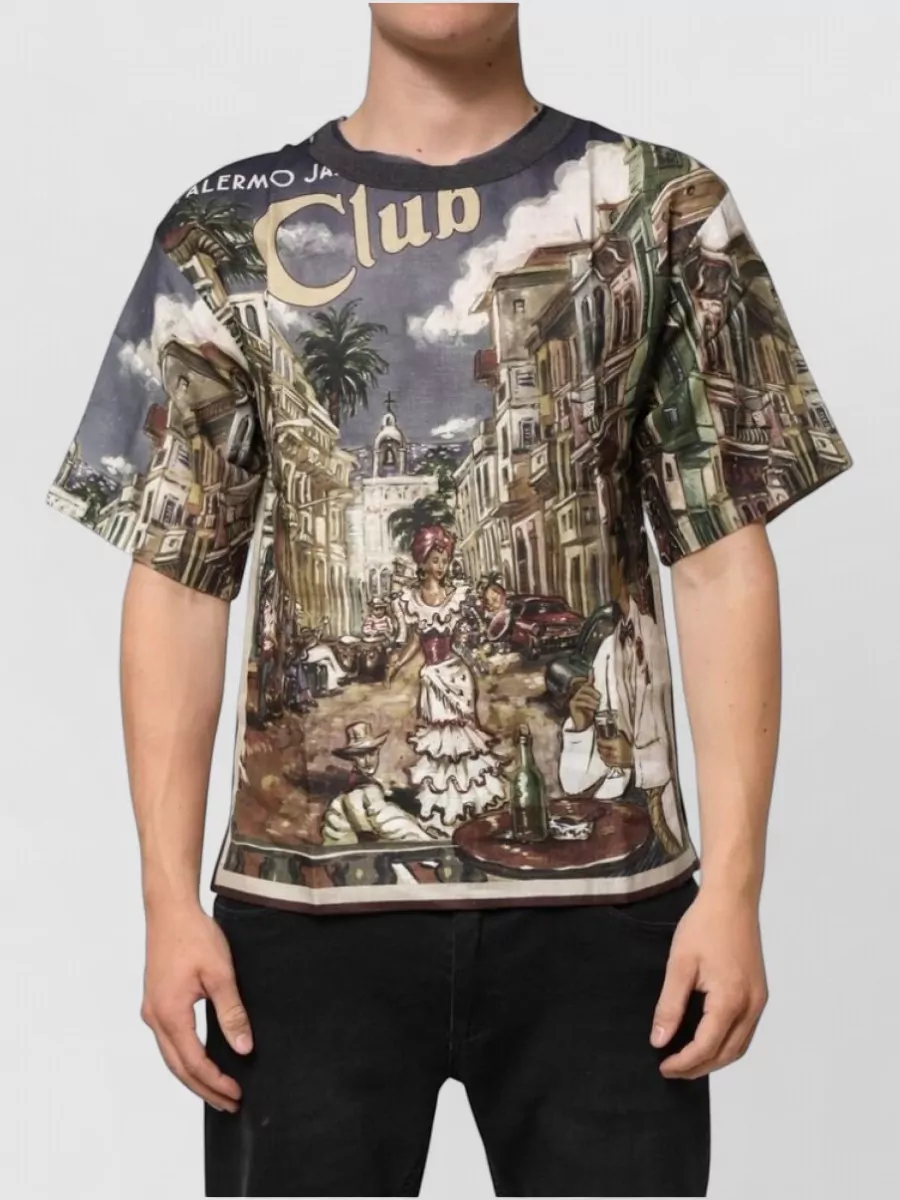 Dolce&Gabbana linen graphic-print crew-neck short-sleeve t-shirt