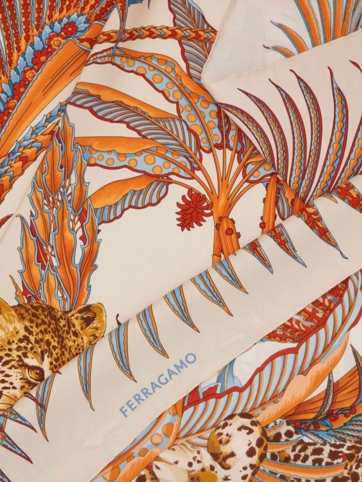 Ferragamo Leopard Print Silk Scarf In Orange