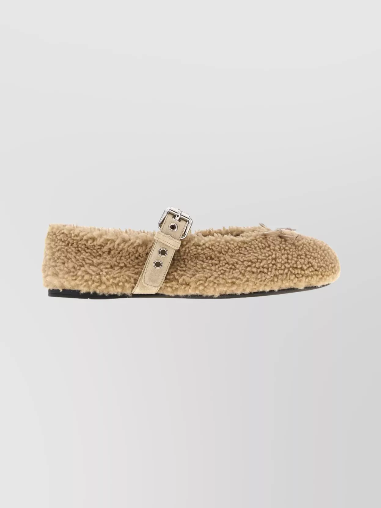 Miu Miu Ballerina Shoes With Buckle Detail And Flat Sole In Brown