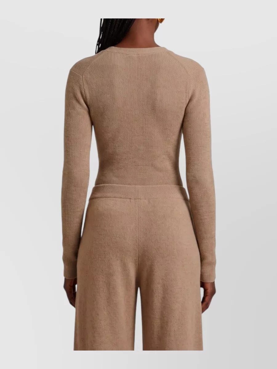 Max Mara Ribbed Cashmere V-Neck Long-Sleeve Bodysuit