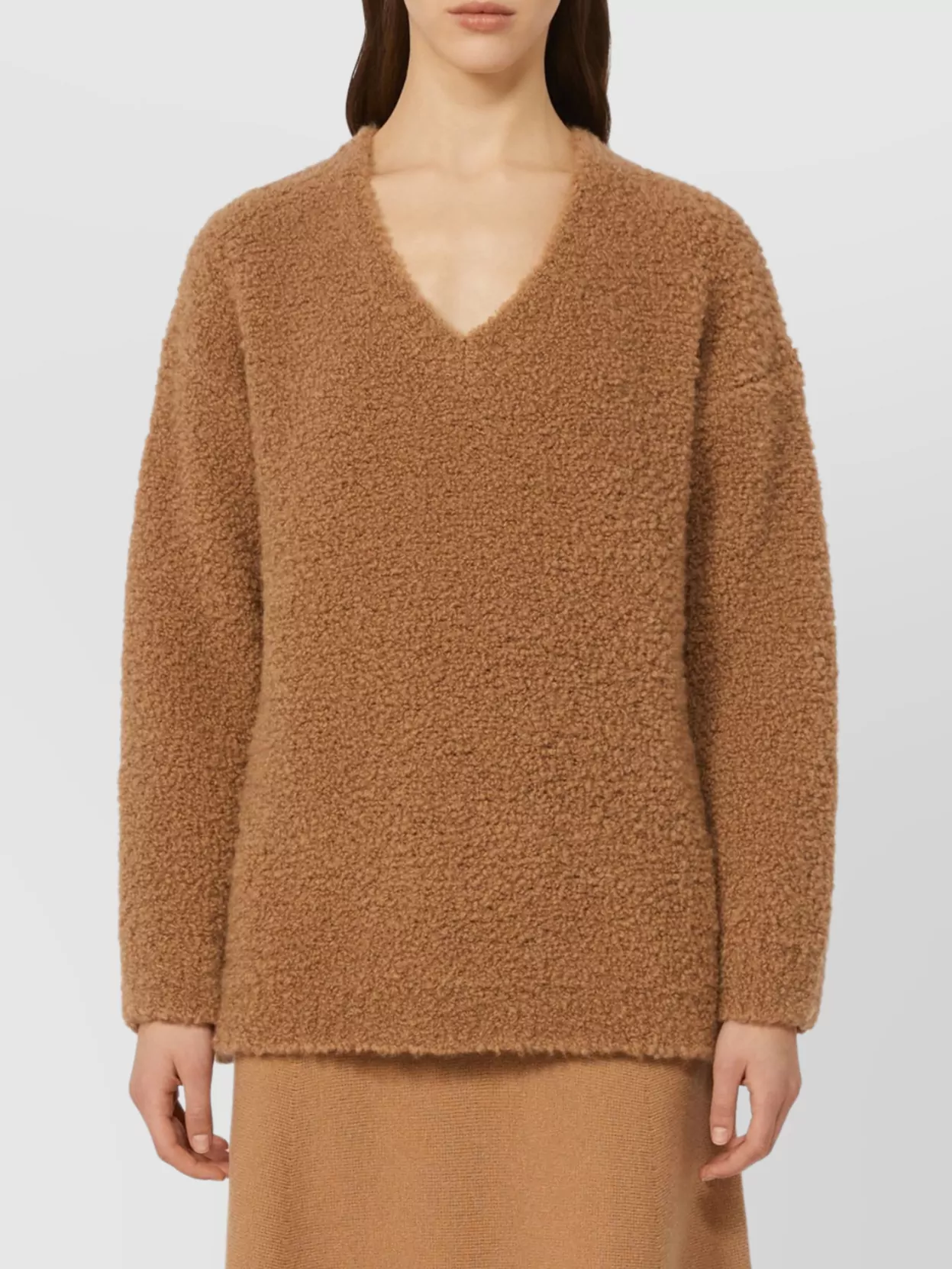 Max Mara Long Sleeve Knitwear V-neckline In Brown