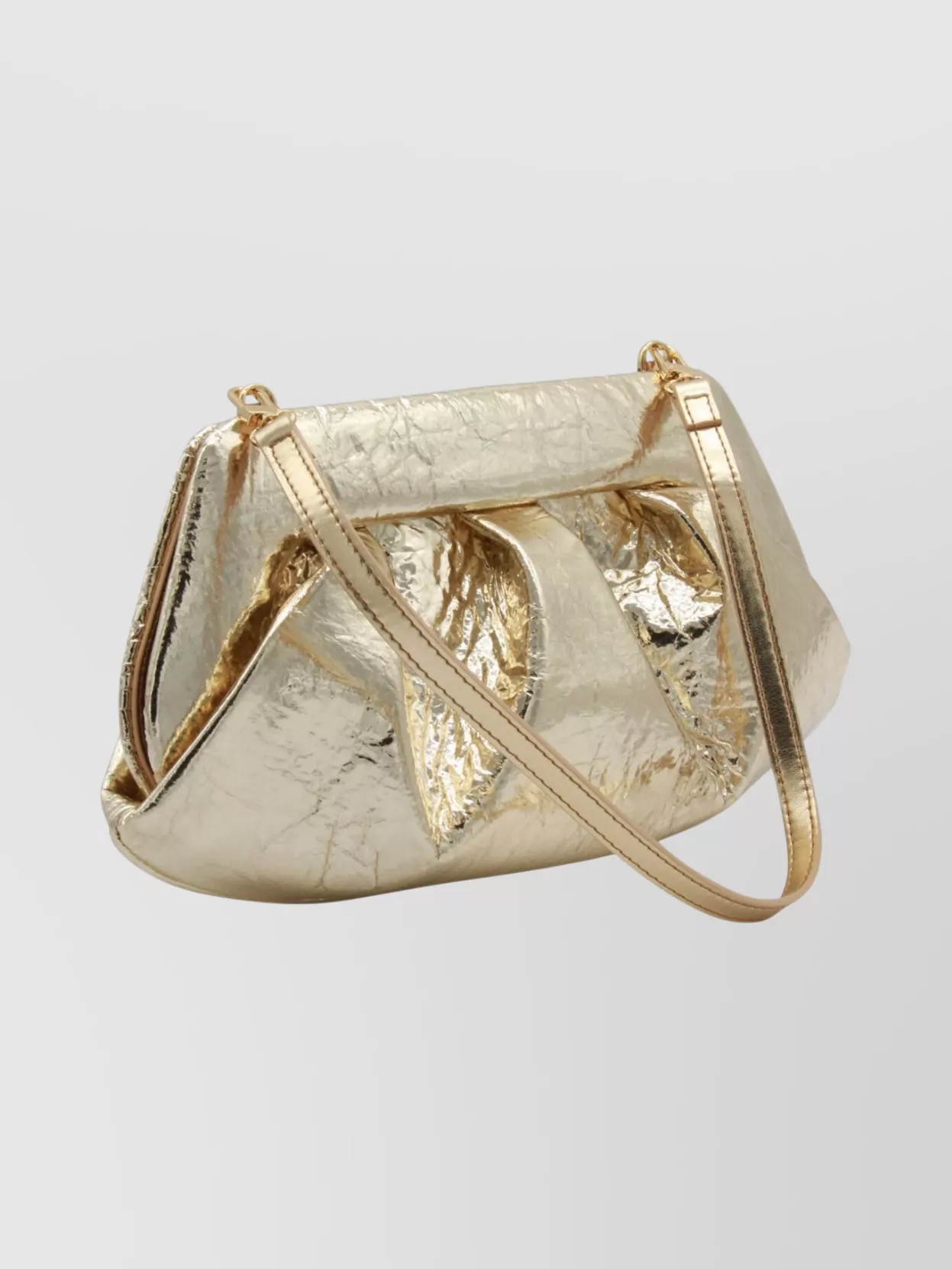 Themoirè Metallic Clutch Bag Shoulder Strap In Gold