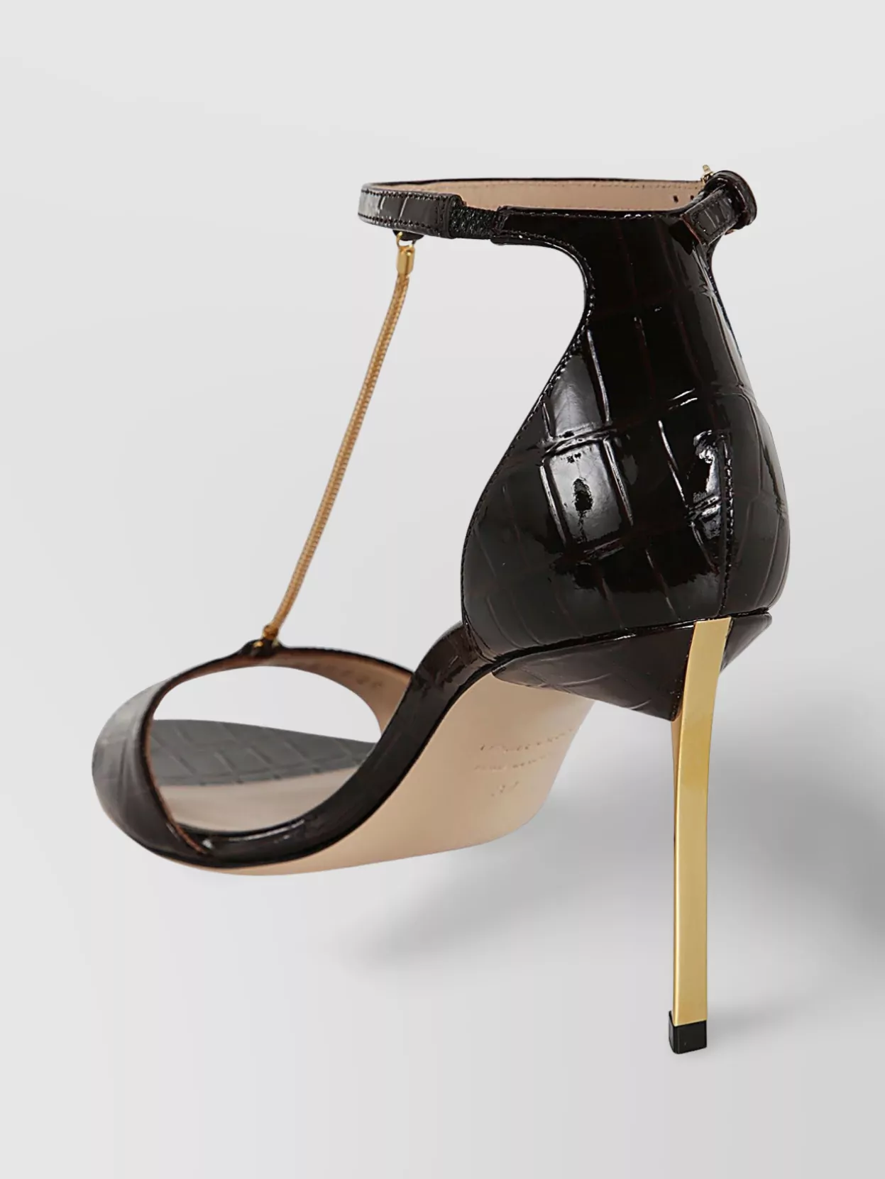 Tom Ford T-bar Croc-embossed Mid Heel Sandals In Black