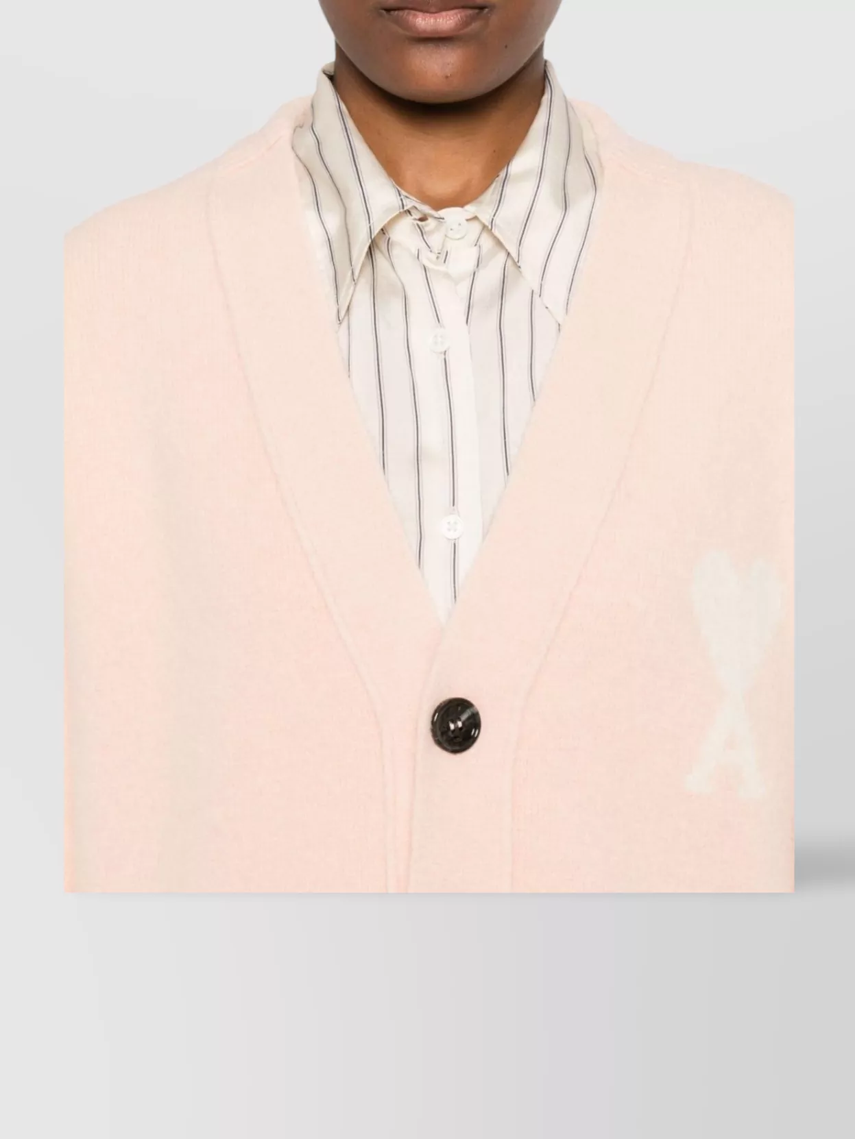Ami Paris Heart Motif Wool Cardigan With Long Sleeves