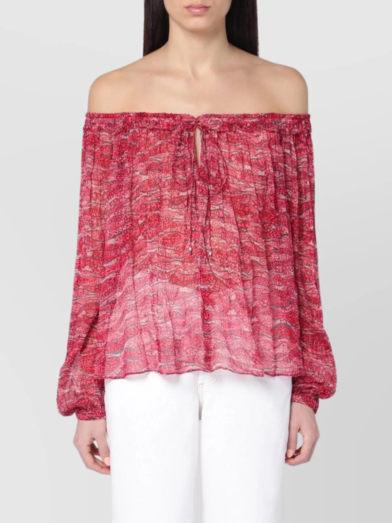 Isabel Marant Étoile Off-the-shoulder Printed Top Lightweight Fabric In Red