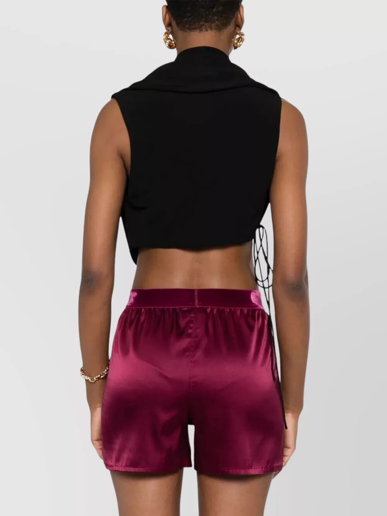 Tom Ford Silk Satin Boxer Shorts With Ruched Detailing In Burgundy