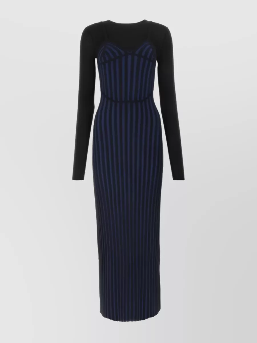 Shop Dion Lee Corset Detail Contemporary Knit Dress In Blue