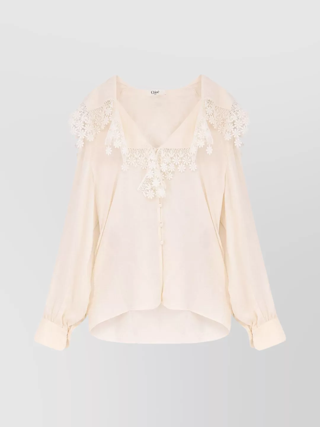 Chloé Silk Shirt With V-neck And Lace Trim In Pink