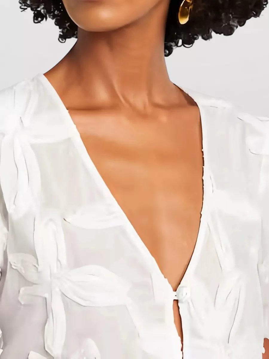 Farm Rio Embroidered V-Neck Short-Sleeve Blouse