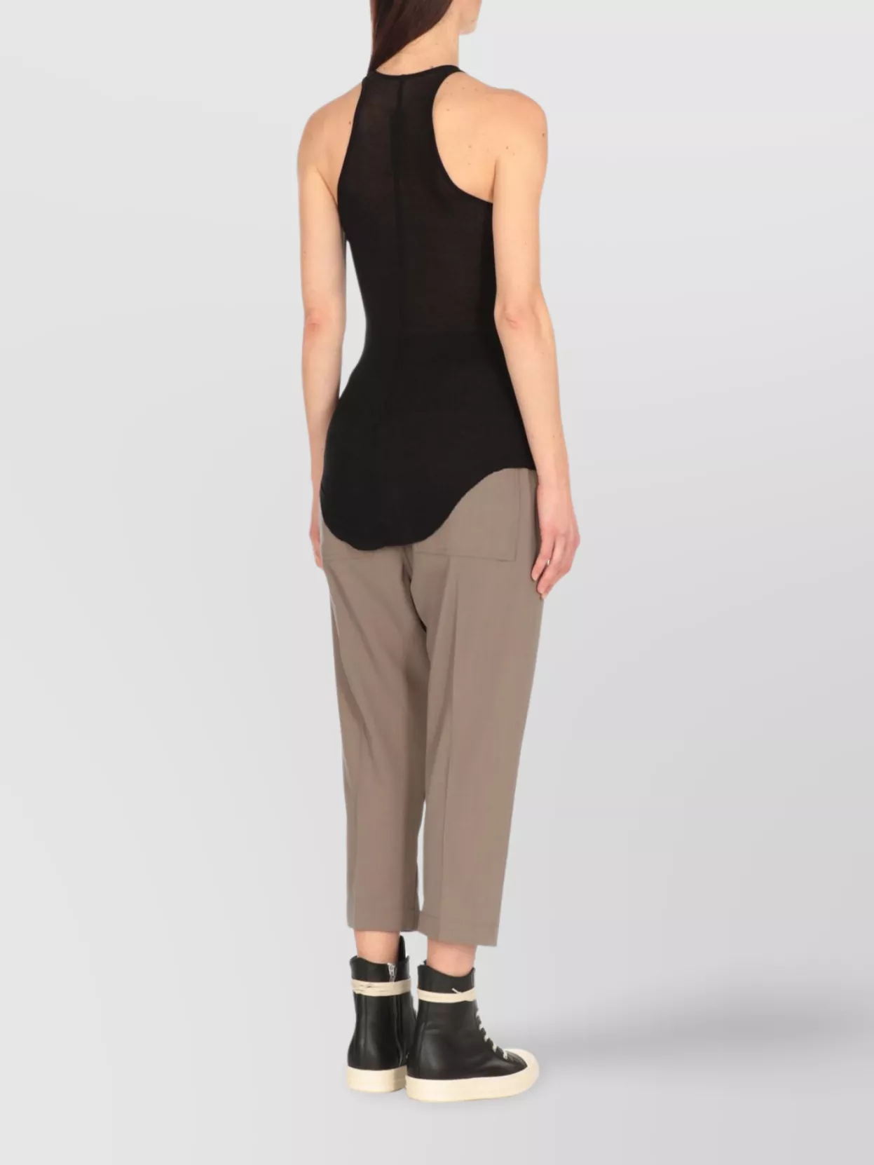 Rick Owens Ribbed Silk Blend Crewneck Racerback Top