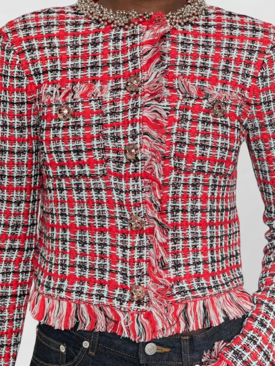 Self-Portrait Bouclé Checked Cropped Jacket