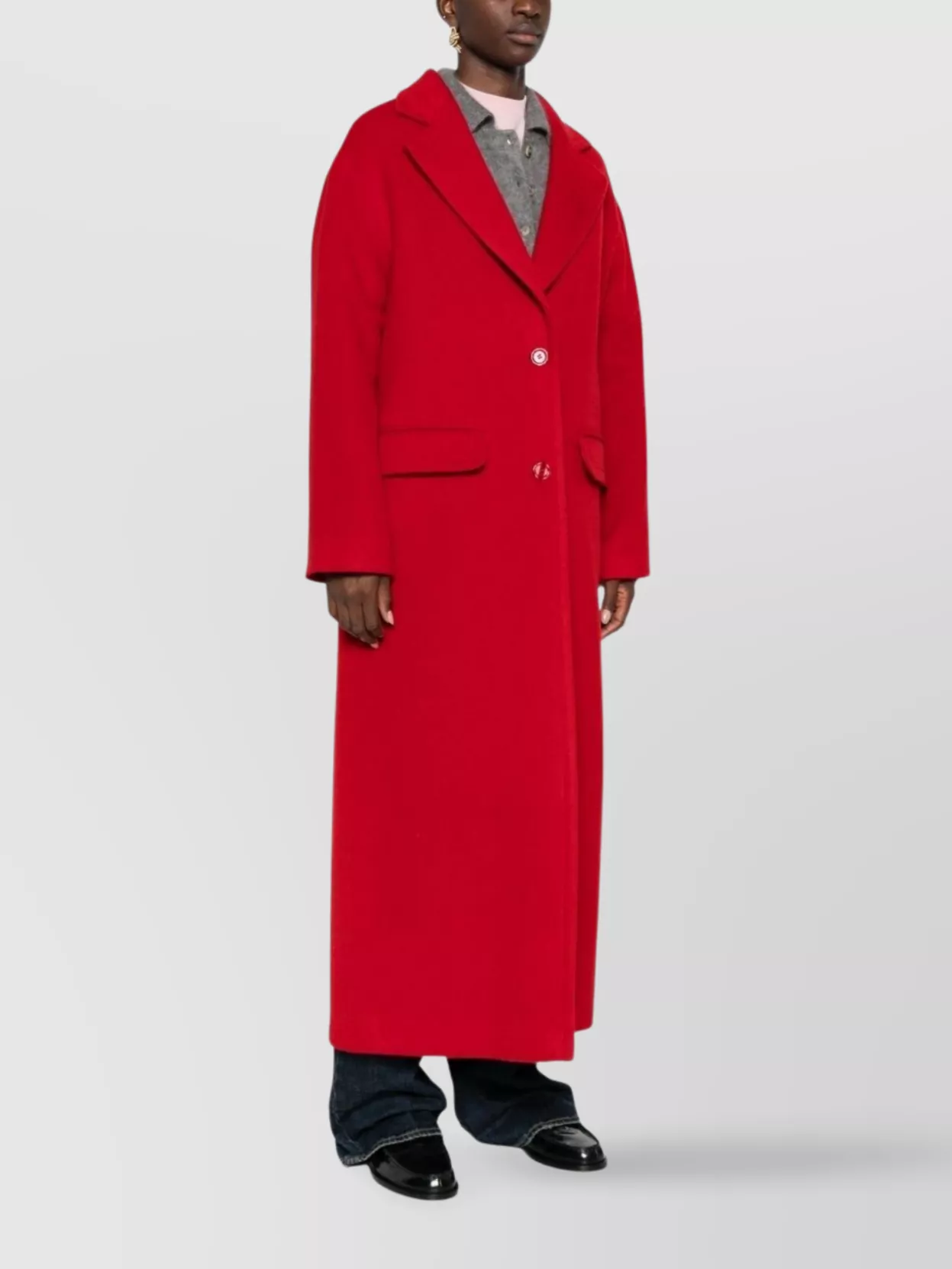 Tagliatore Long Wool Coat With Notched Lapels And Flap Pockets In Red