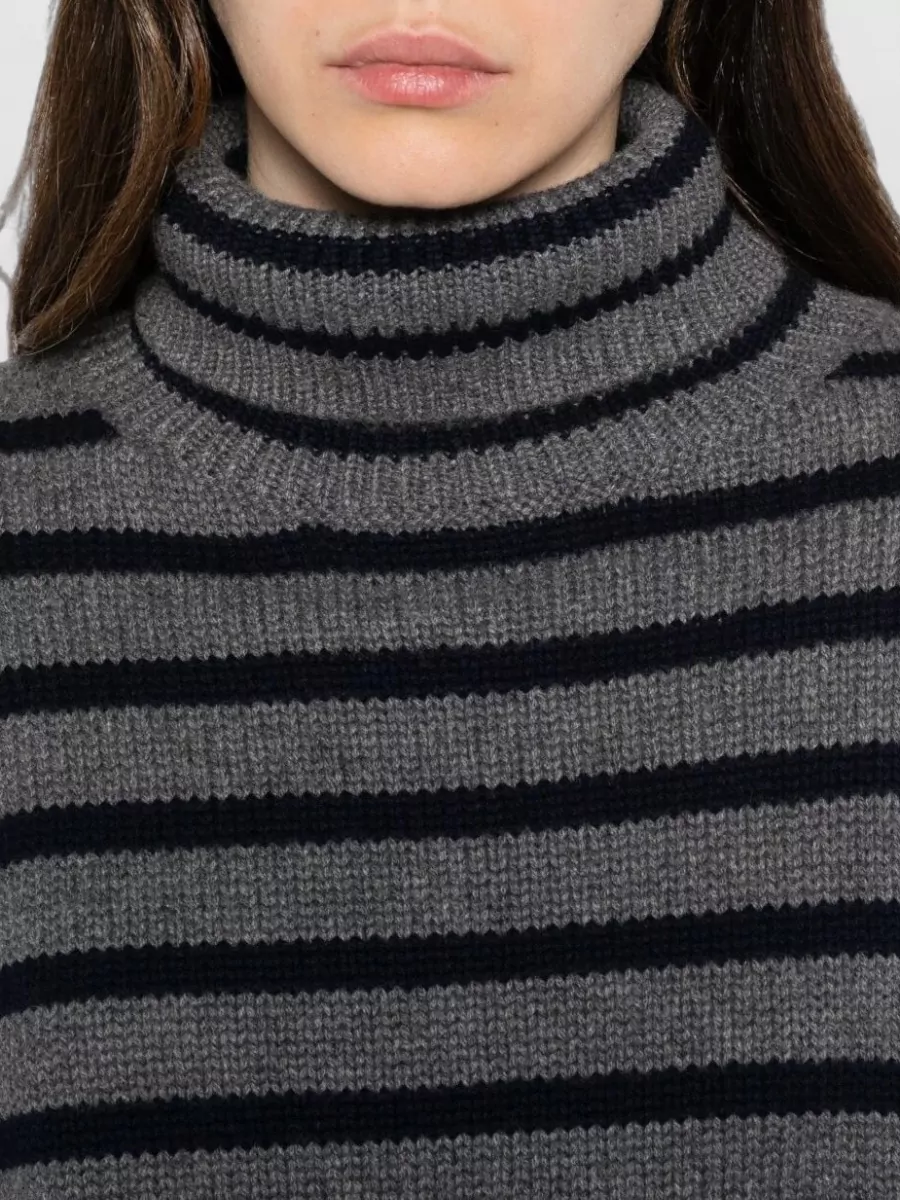 Lisa Yang Striped Ribbed Cashmere Turtleneck Sweater