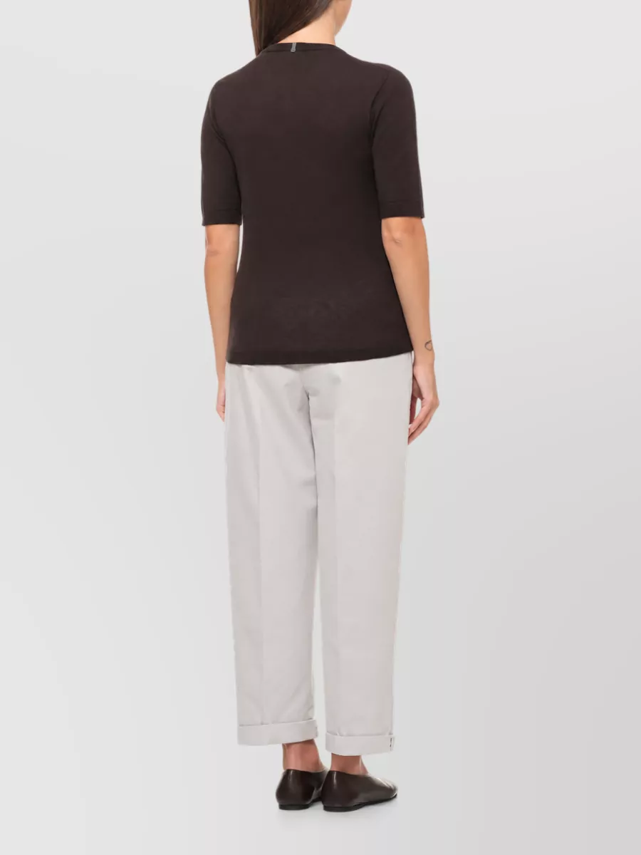Panicale Cashmere Ribbed Crewneck Short-Sleeve Sweater