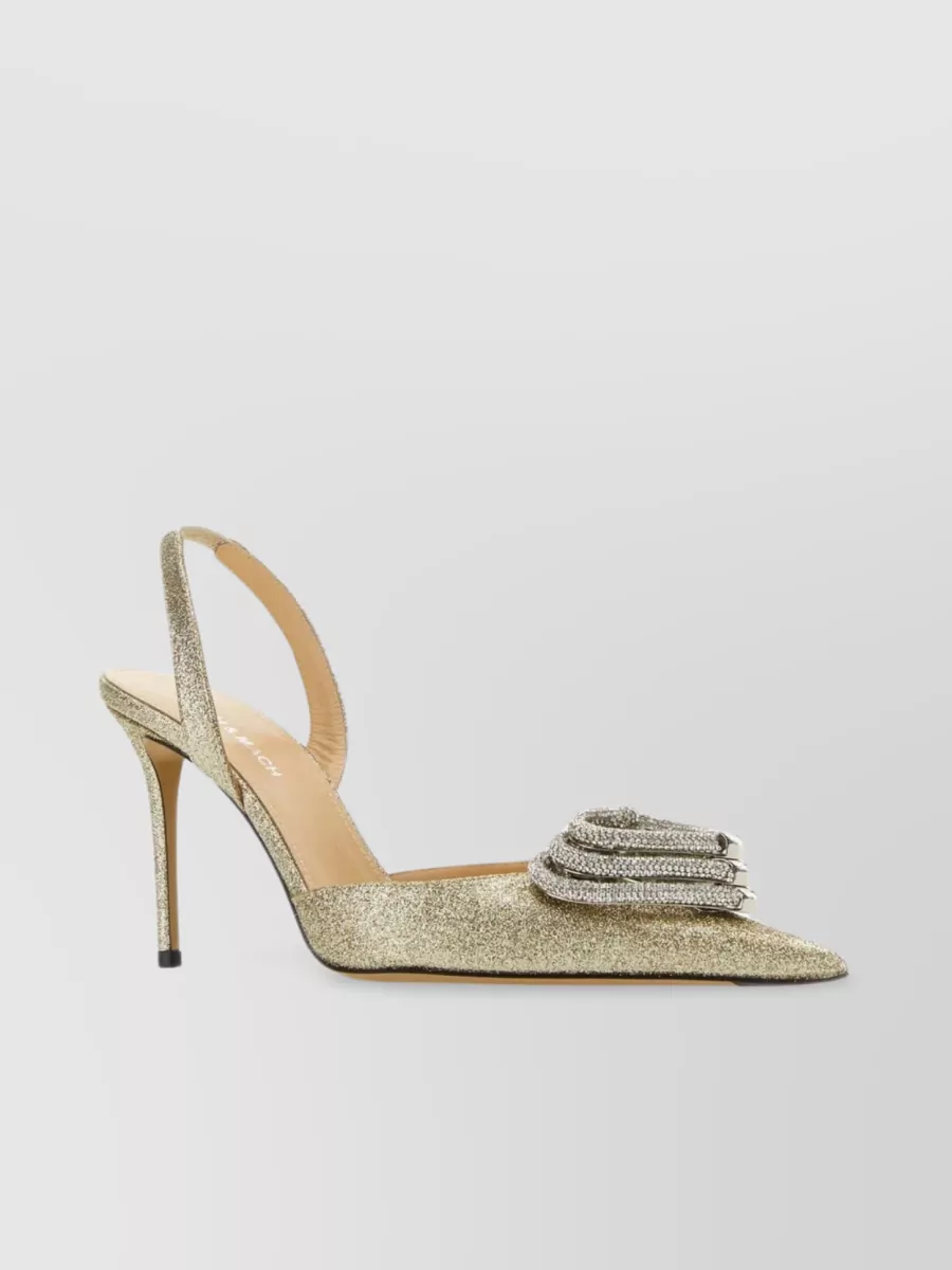 Mach&mach Triple Heart Glitter Pointed Toe Slingback Pump In Neutrals