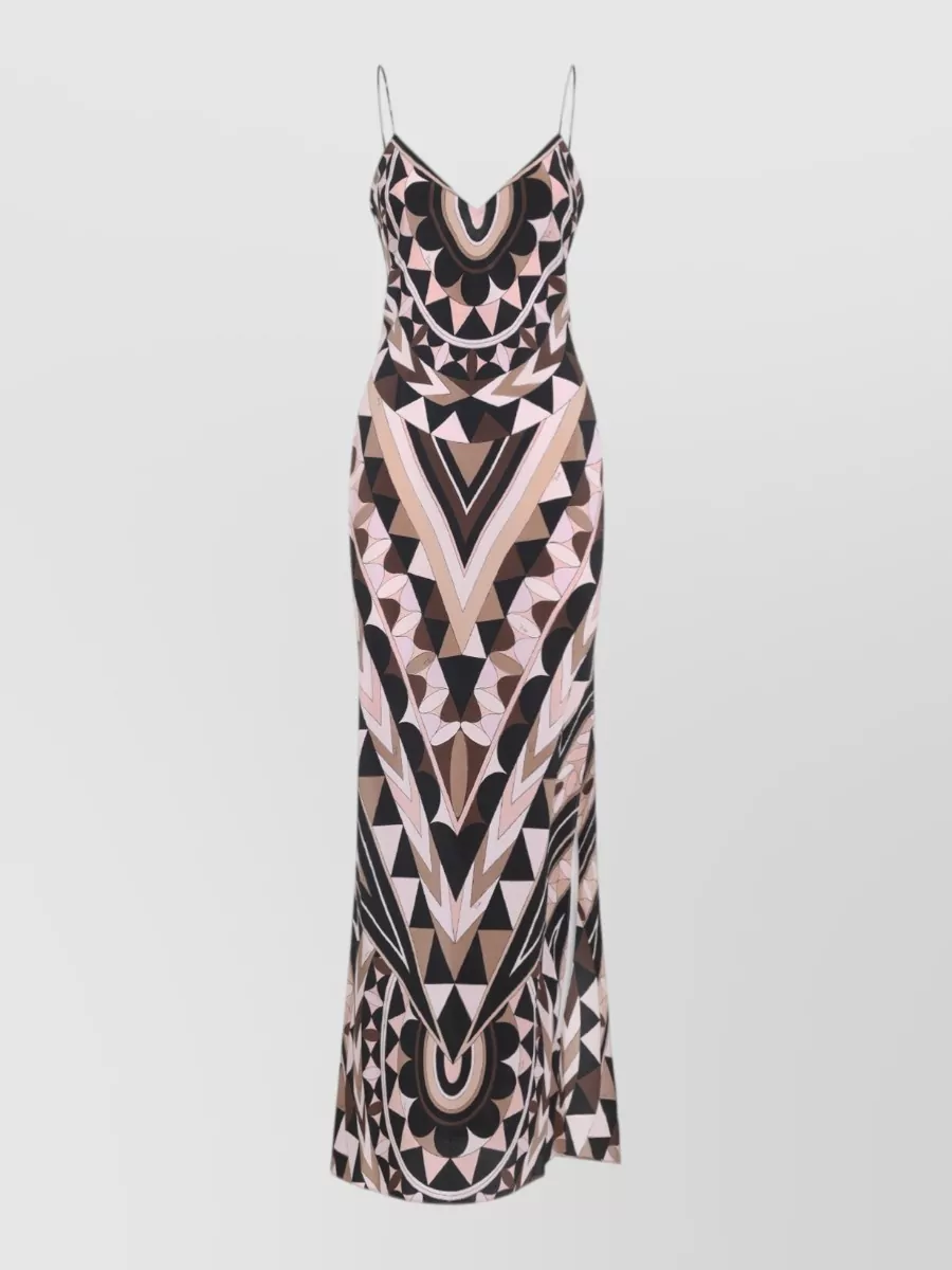 Pucci Silk Geometric-Print V-Neck Sleeveless Maxi Dress