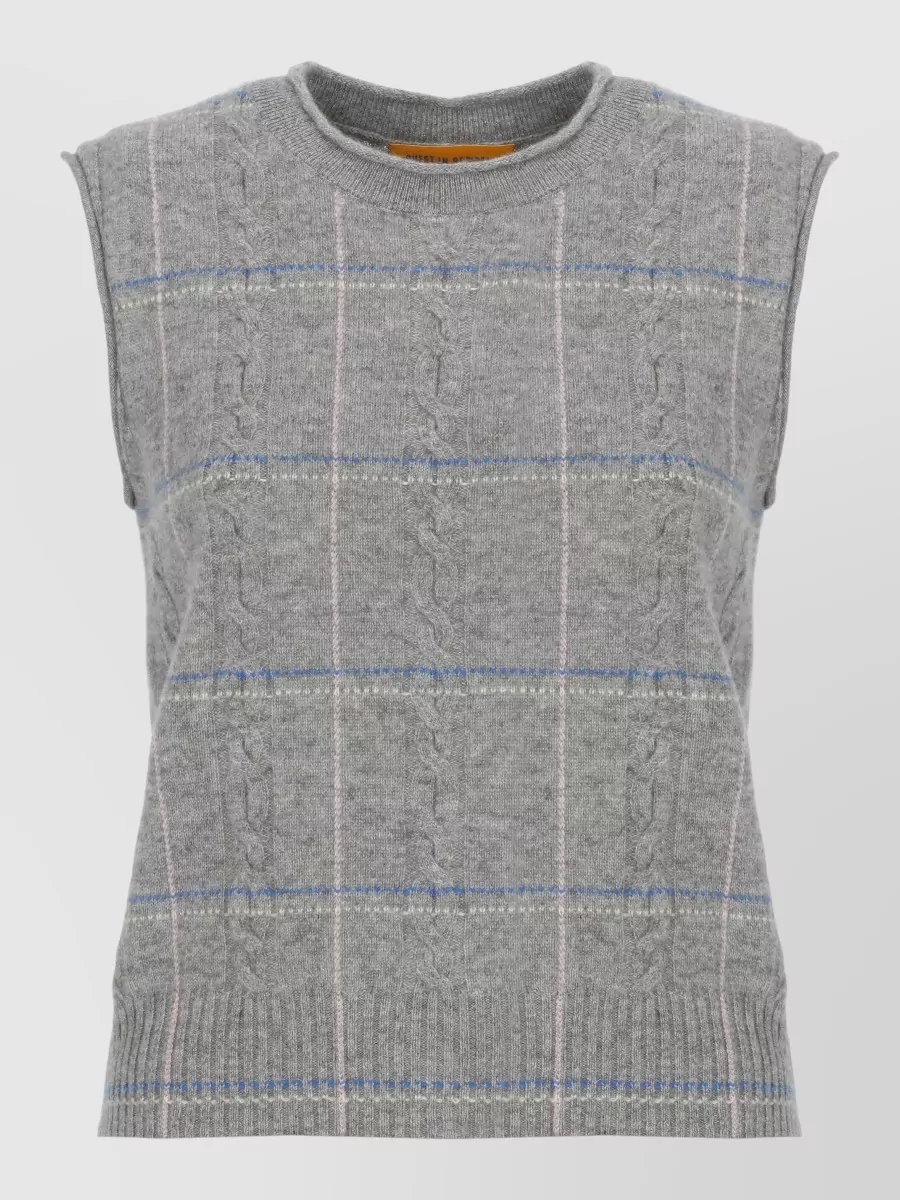 Guest In Residence Checked Ribbed Cashmere Sleeveless Top