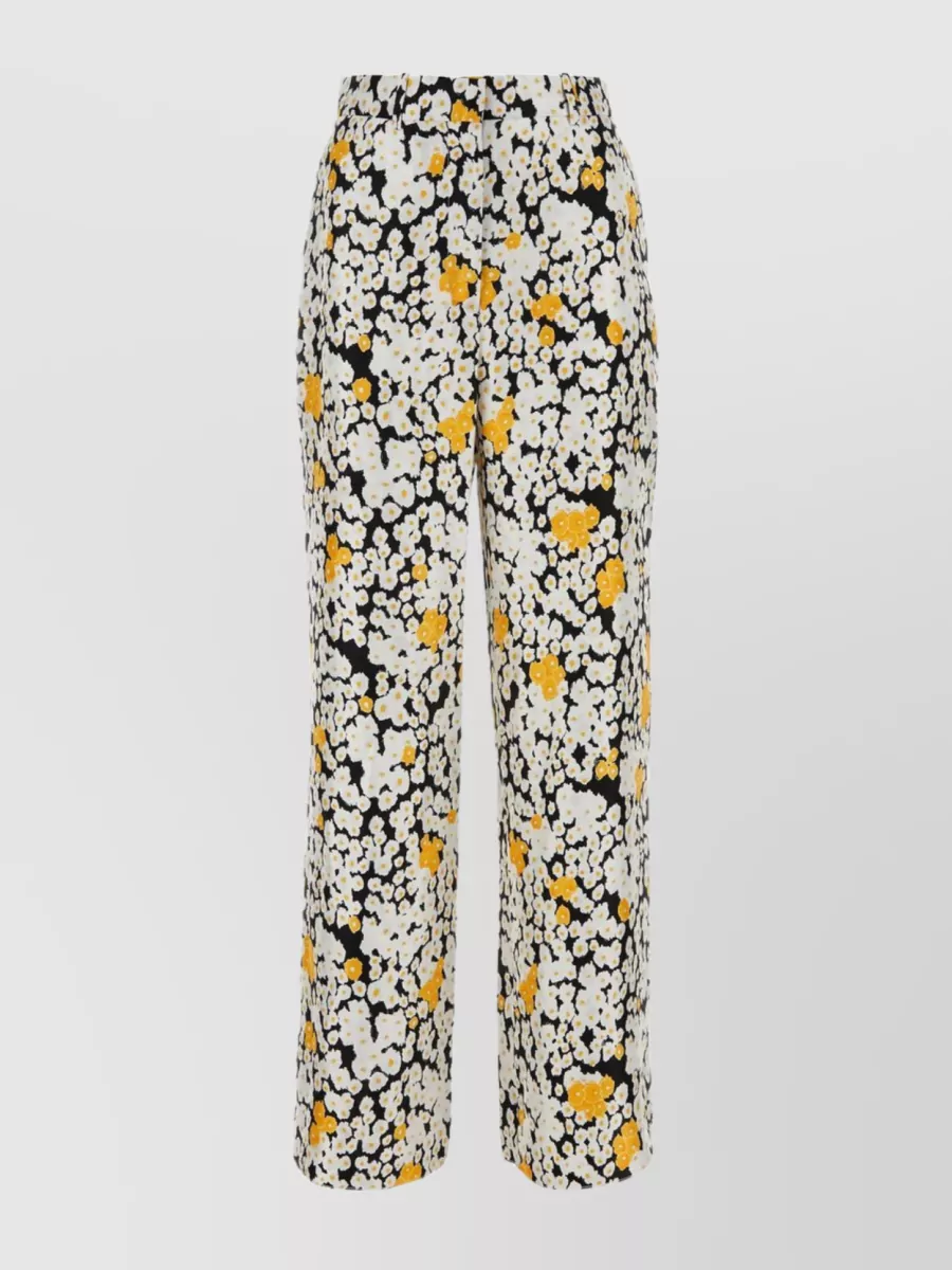 Shop Lanvin Silk Satin Floral Print Trousers In Cream