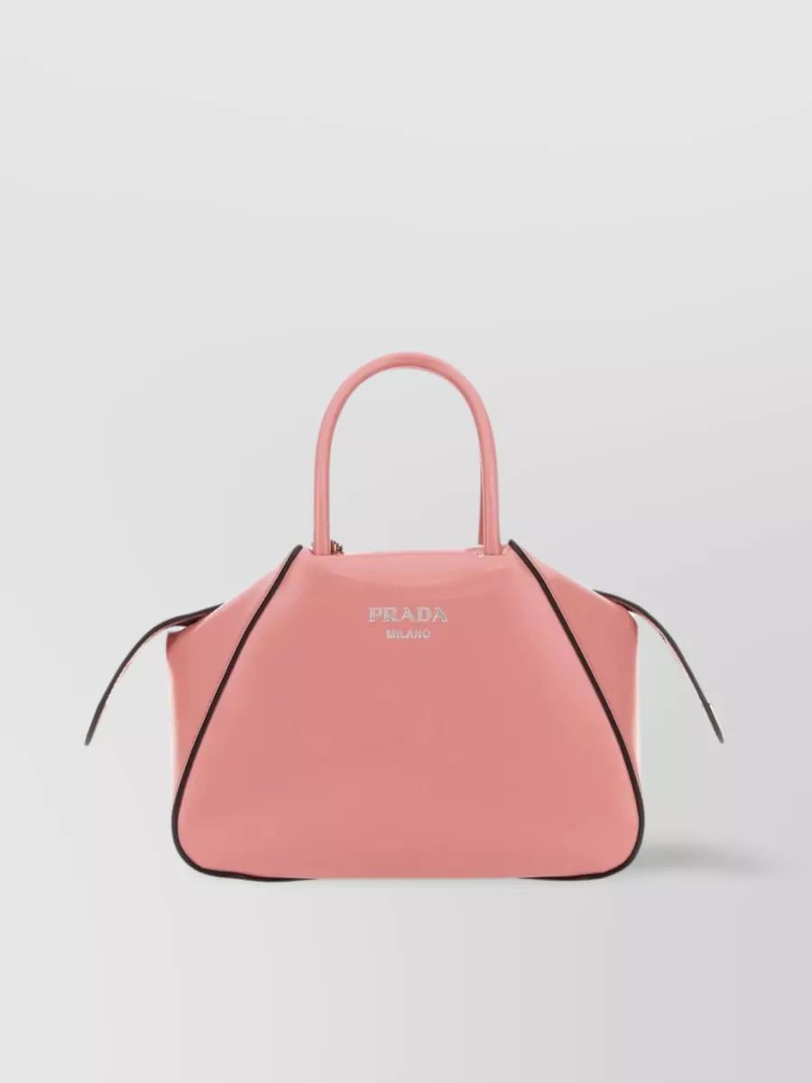 Shop Prada Leather Handbag With Round Handles In Pink