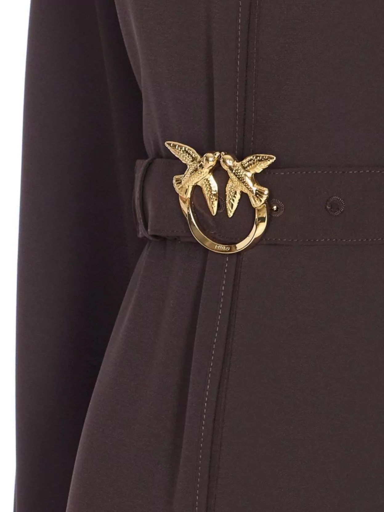 Pinko Love-birds Bucke Belted Crewneck Short Dress In Brown