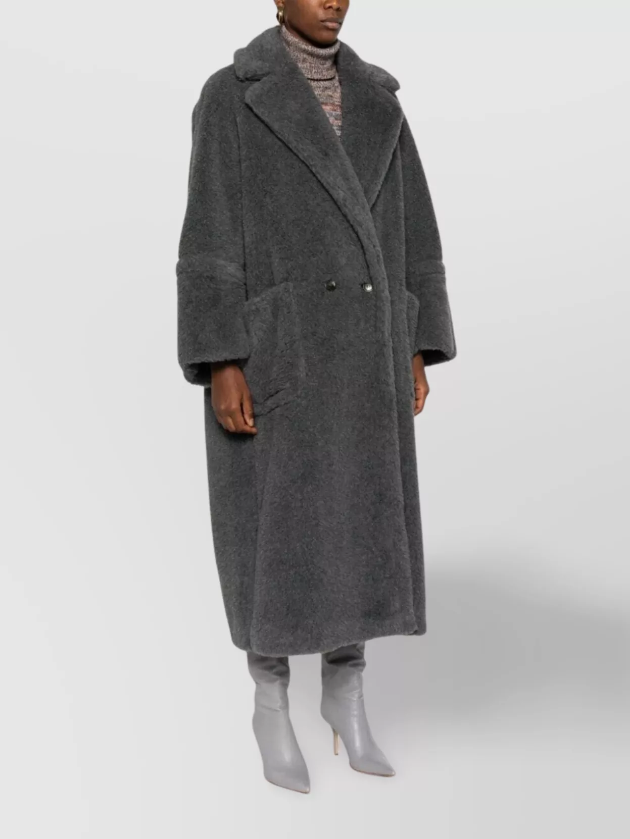 Max Mara Oversized Double-breasted Coat And Pockets In Gray