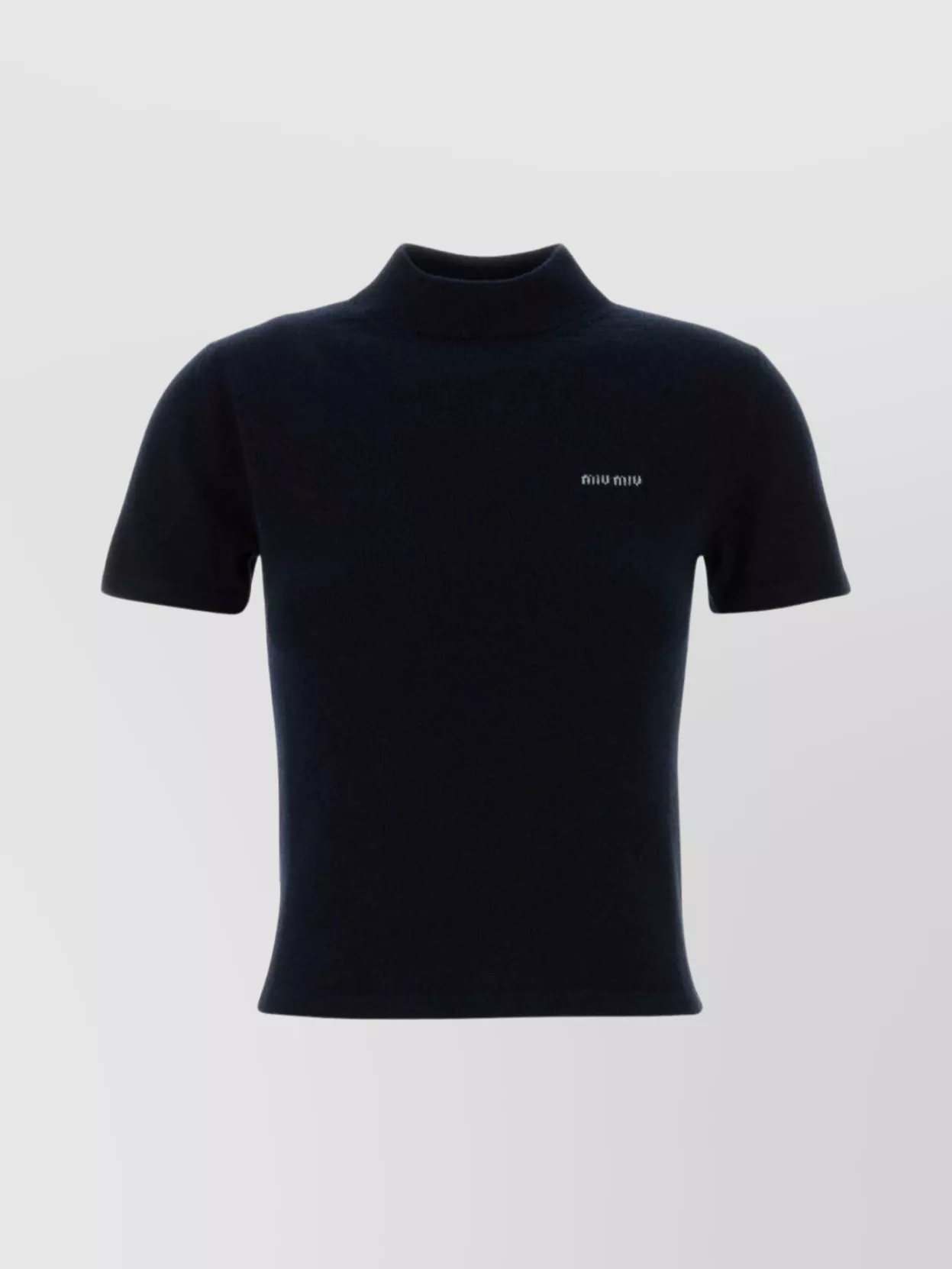 Miu Miu Cashmere Sweater With Mock Neck And Short Sleeves In Black