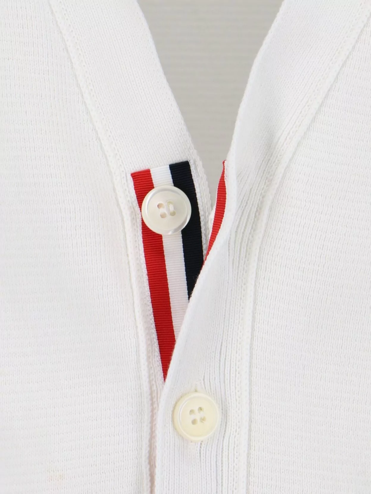 Thom Browne Ribbed Cuffs V-Neckline Button Detailing Striped Accents Front Pockets
