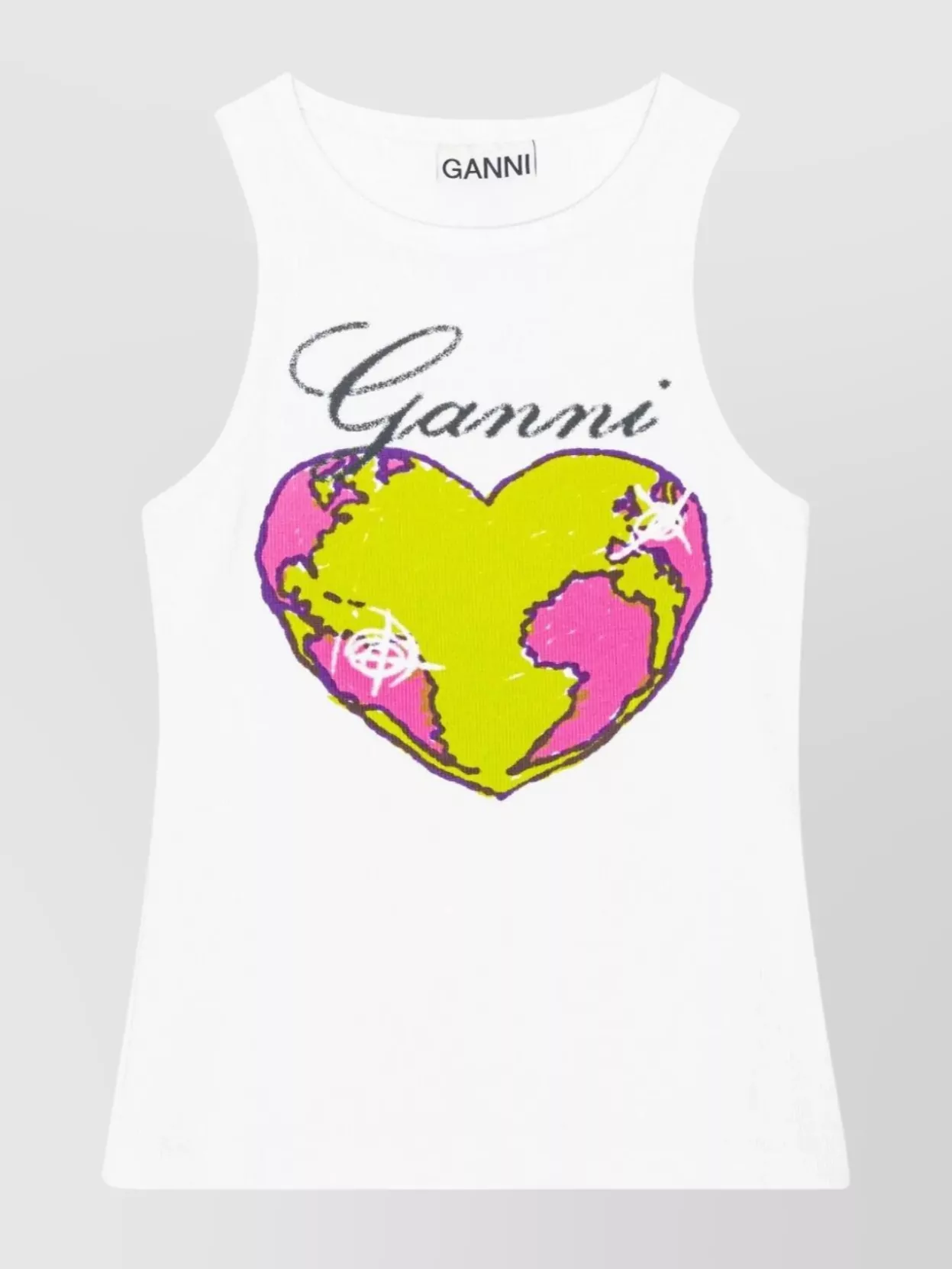 Shop Ganni Ribbed Heart Graphic Tank With Patch Pockets