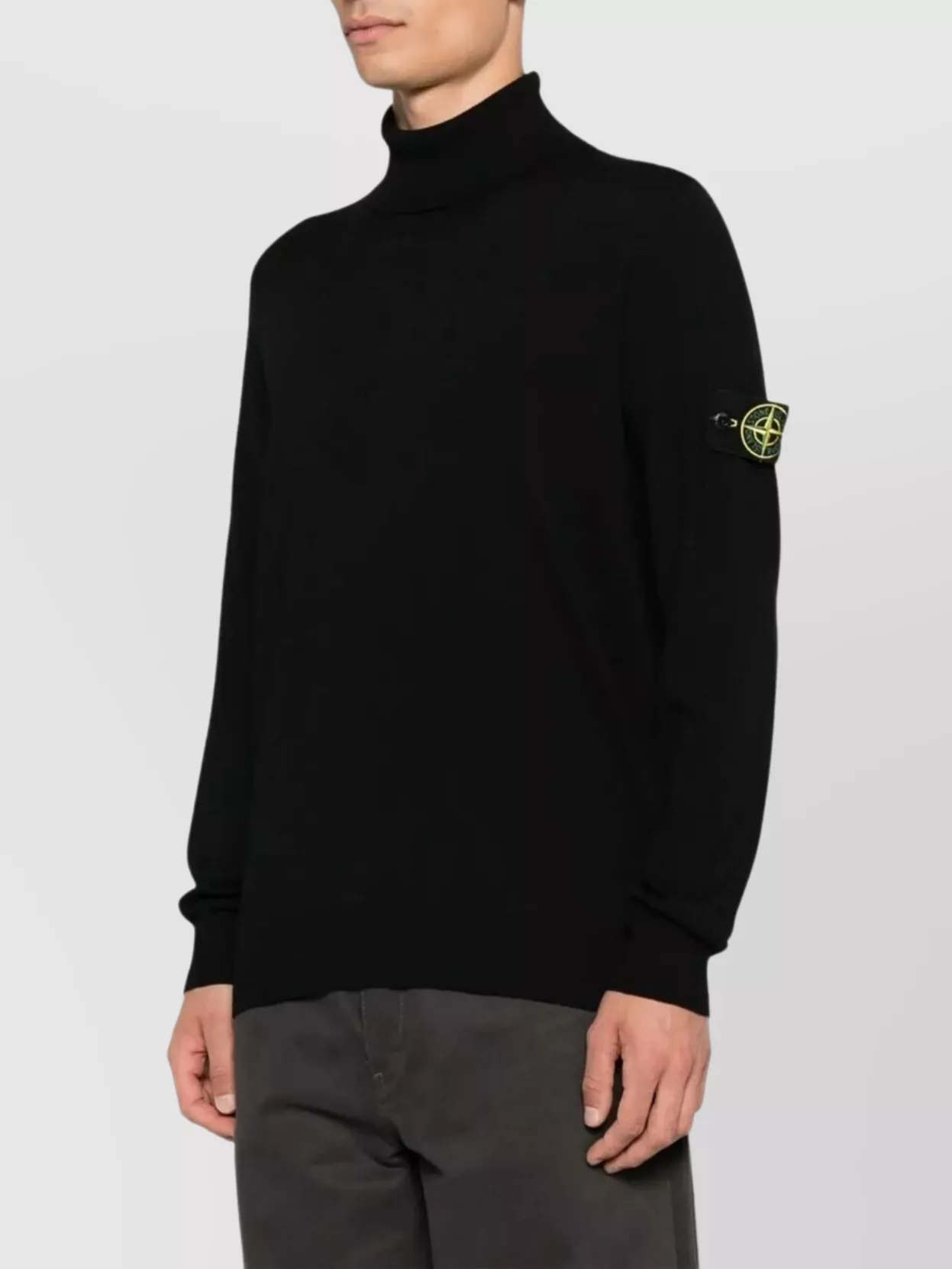 Stone Island Ribbed Wool Turtleneck Sweater Clothing In Black