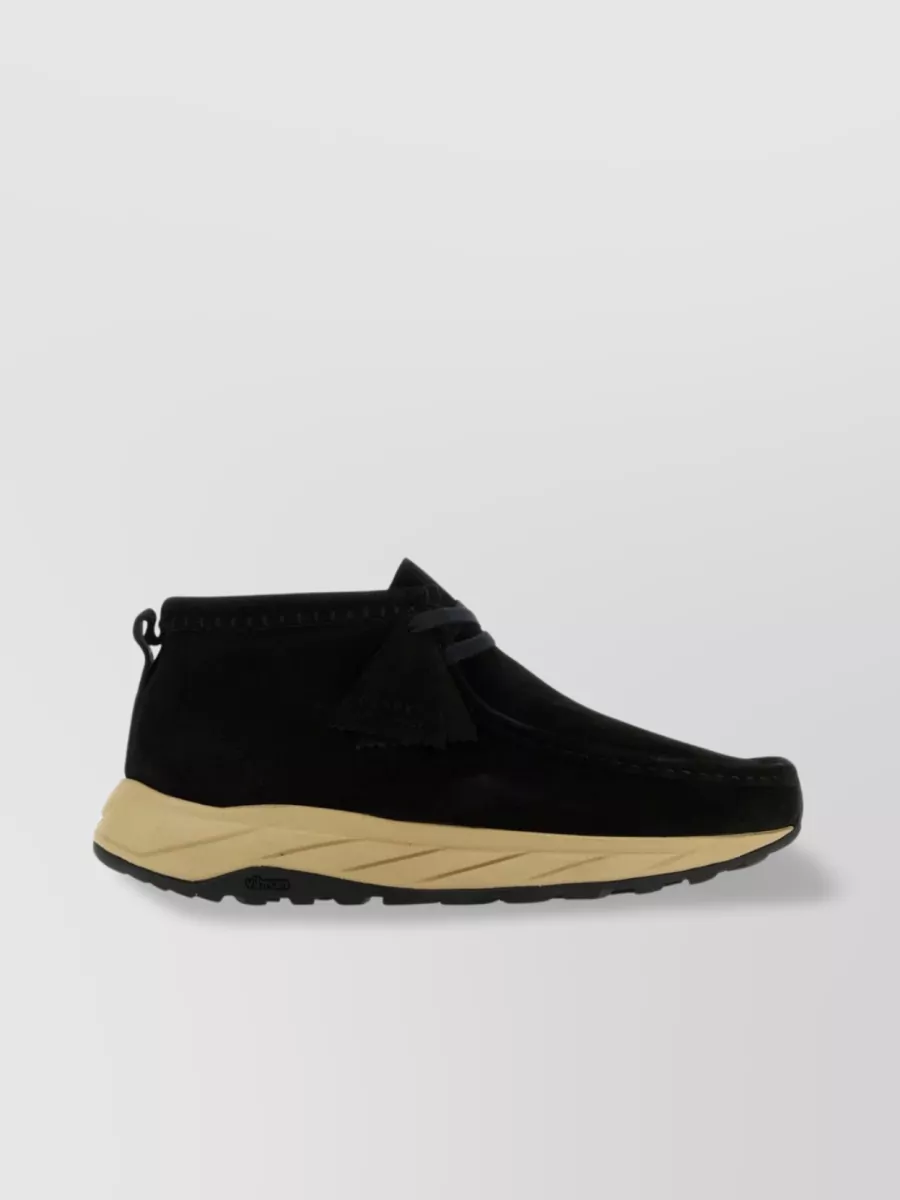 Shop Clarks Suede Wallabee Eden Boots With Contrasting Sole In Black