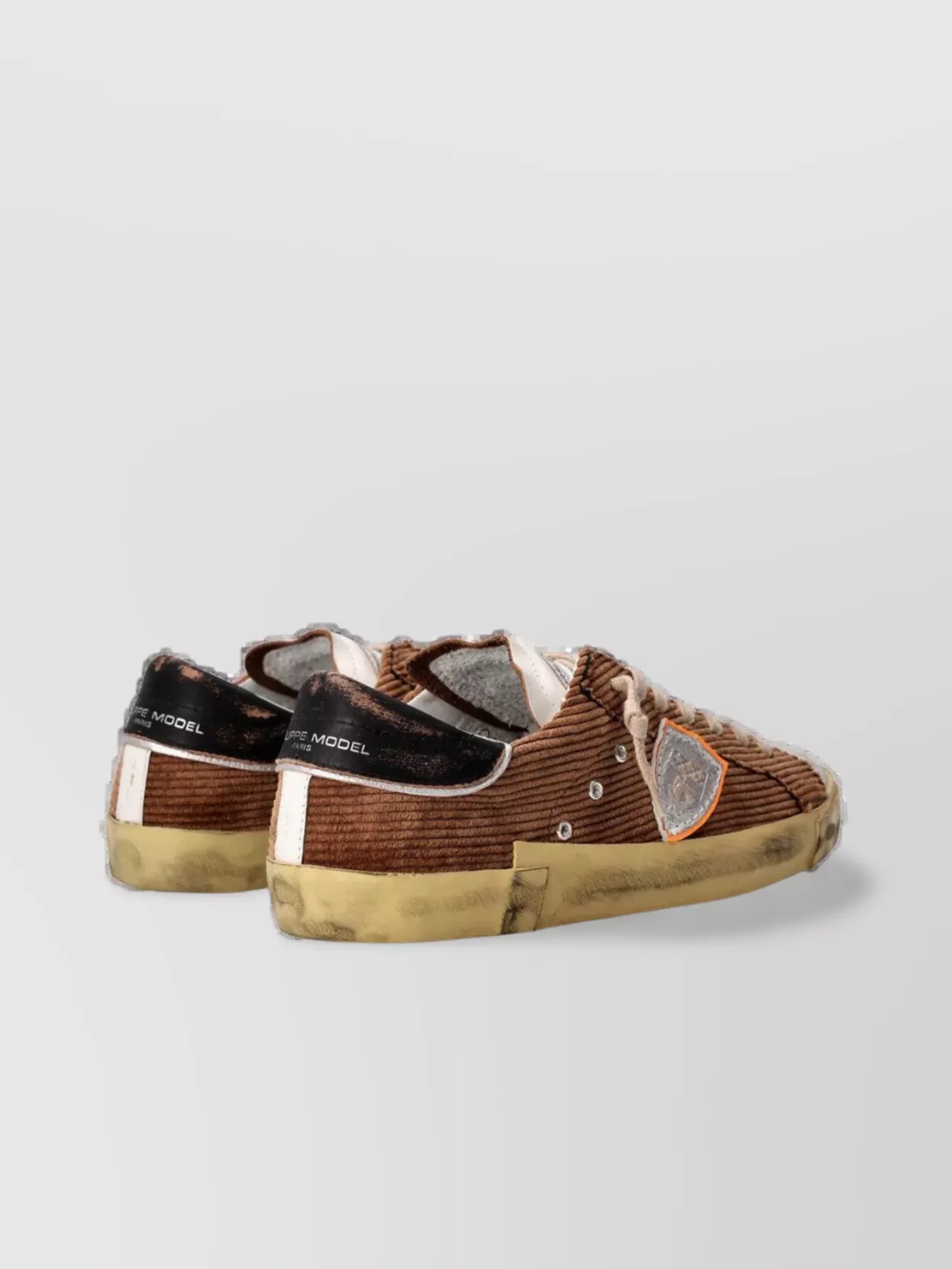 Philippe Model Corduroy Distressed Round Toe Rubber Sole Sneakers