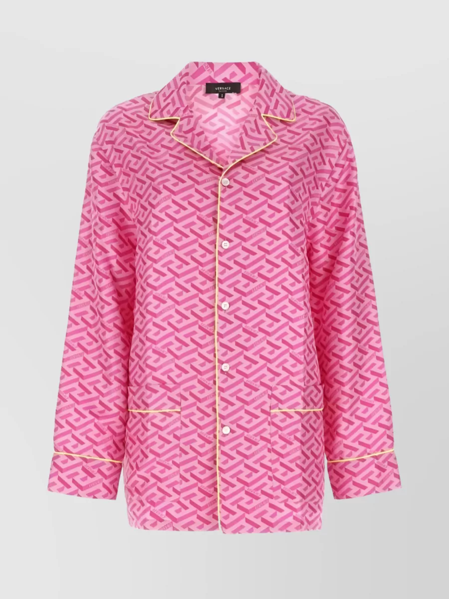 Shop Versace Silk Monogram Pajama Blouse In Pink