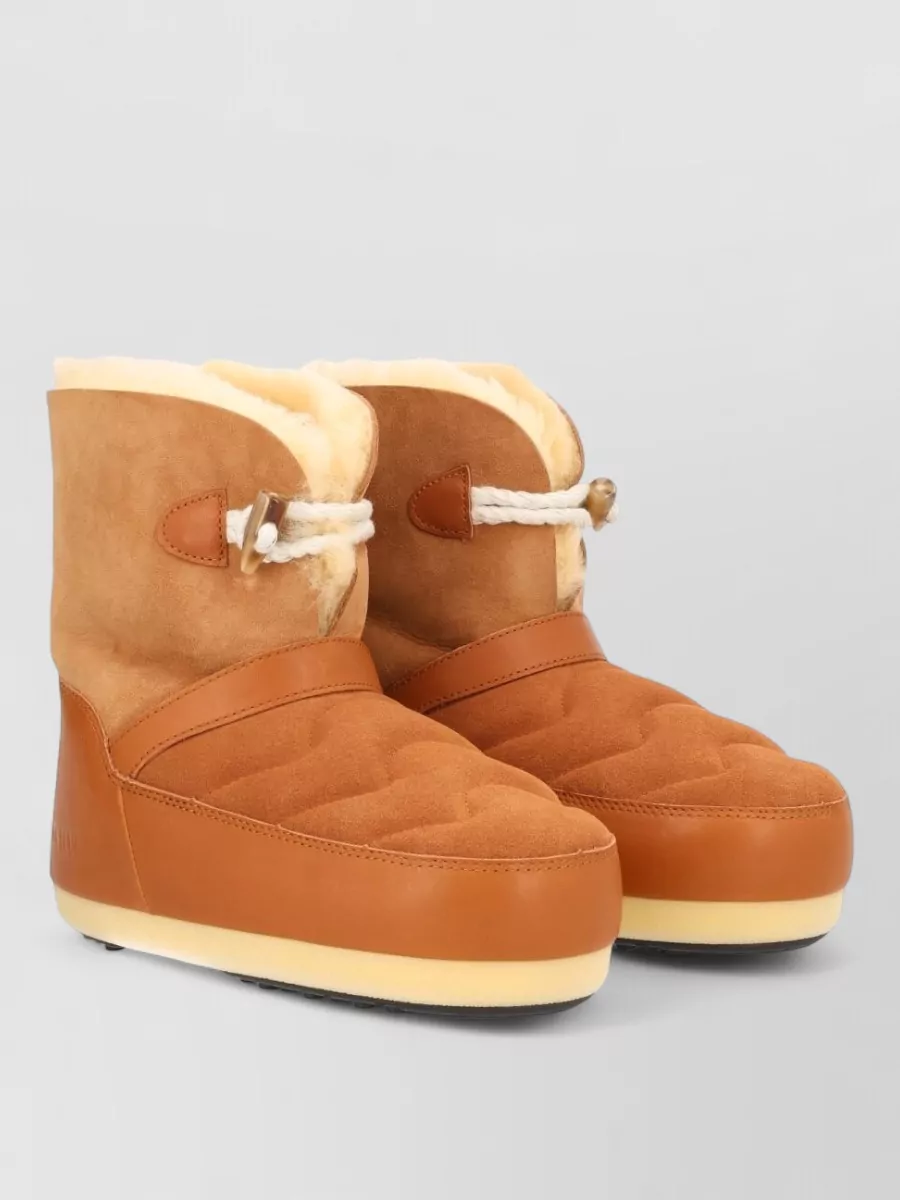 Moon Boot Leather Shearling Slippers