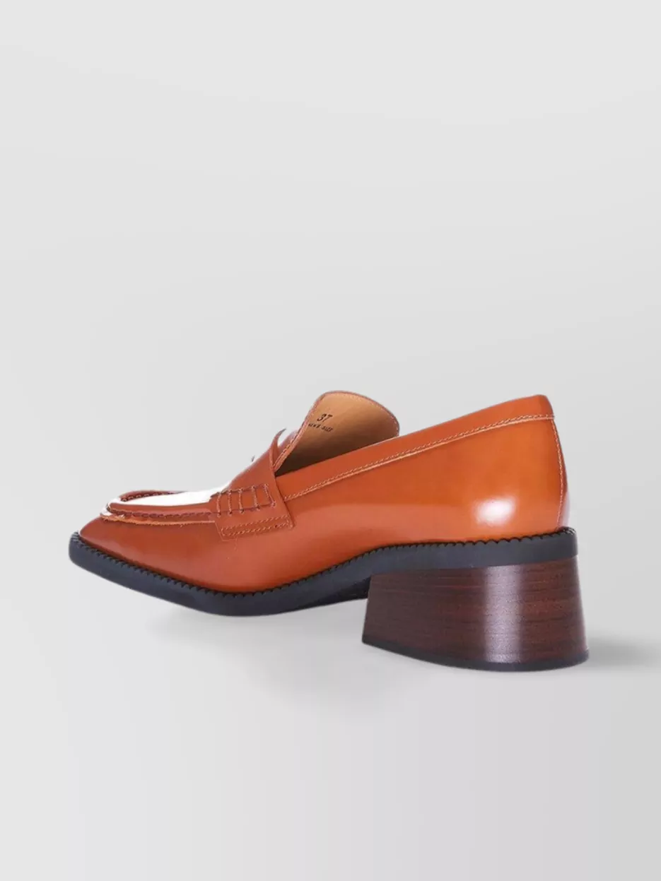 Tod's Block Heel Leather Loafers With Penny Strap In Orange