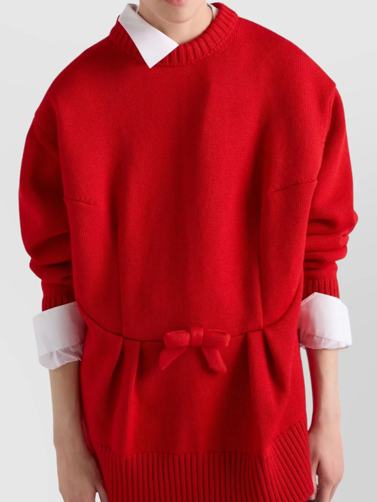 Prada Oversized Knit Sweater With Bow And Pleats In Red