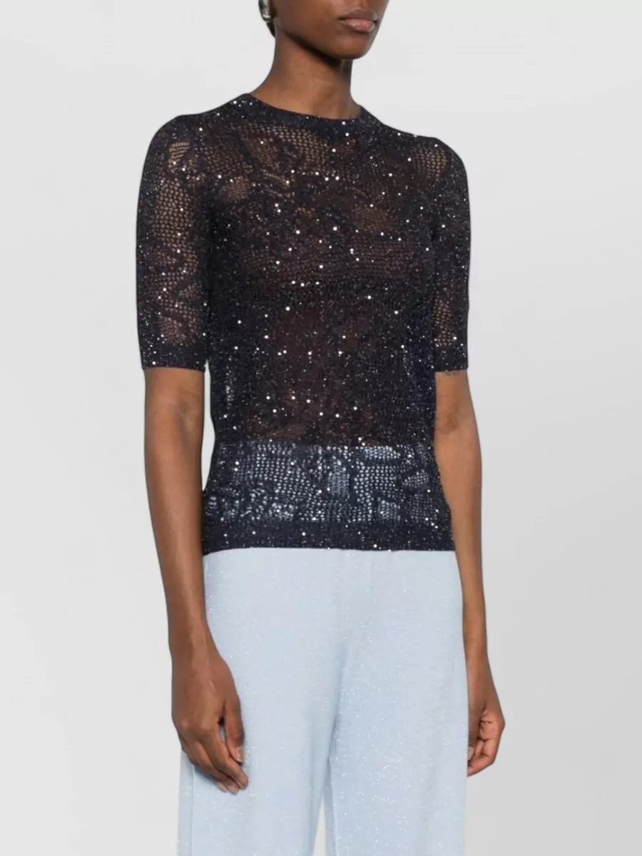 Fabiana Filippi Embellished Open-Knit Short-Sleeve T-Shirt