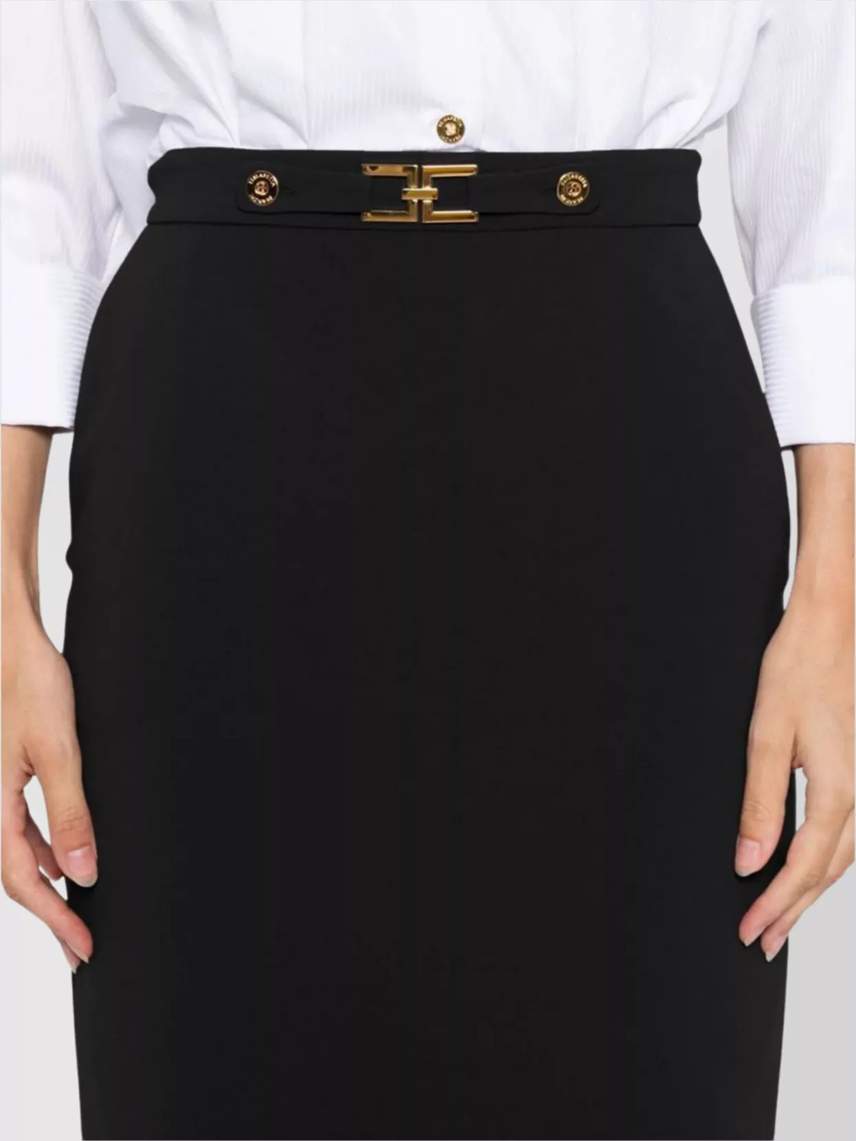 Elisabetta Franchi Slit Waist Gold High Knee Skirt