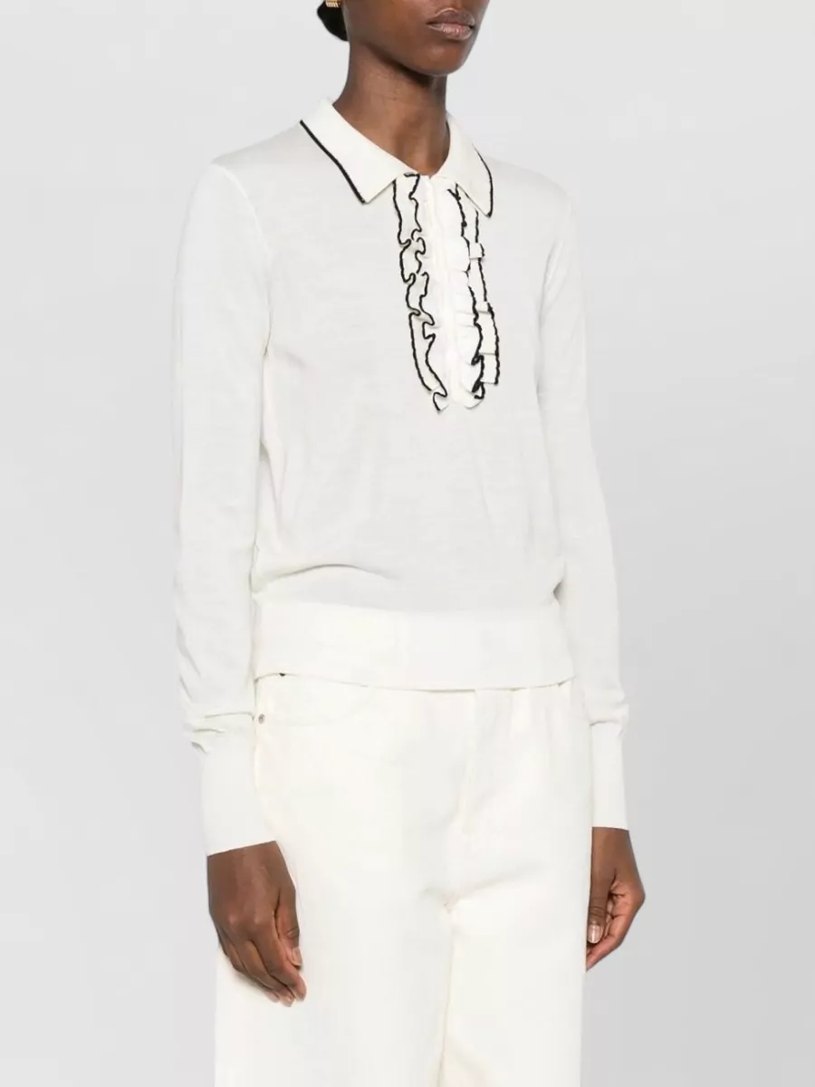 Forte Forte Ruffled Trim Ribbed Virgin Wool Polo Jumper