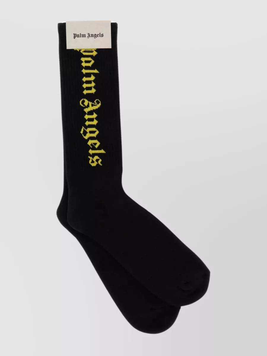 Shop Palm Angels Ribbed Cuffs Cotton Blend Socks In Black