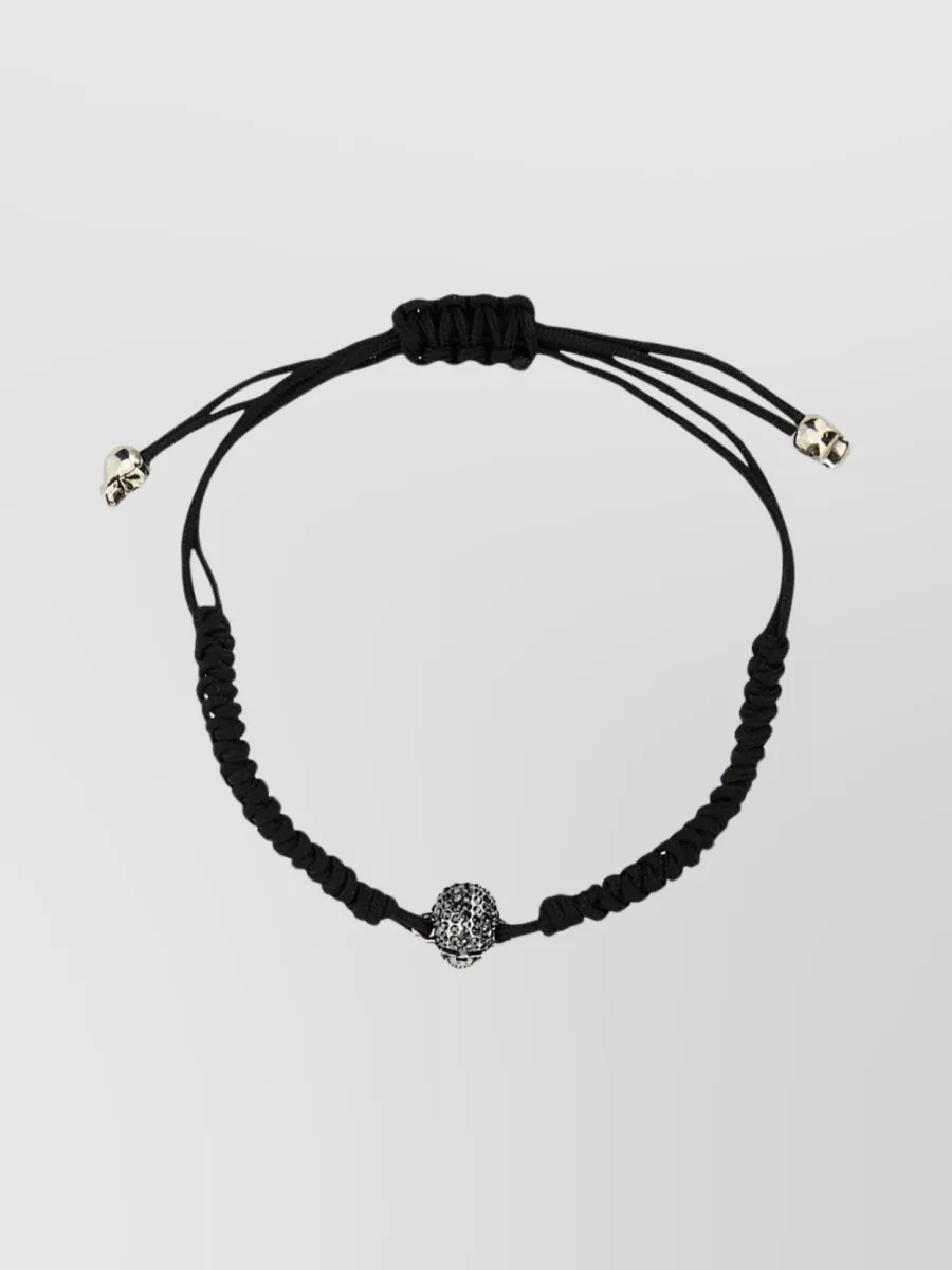 Shop Alexander Mcqueen Adjustable Skull Charm Beaded Bracelet In Black