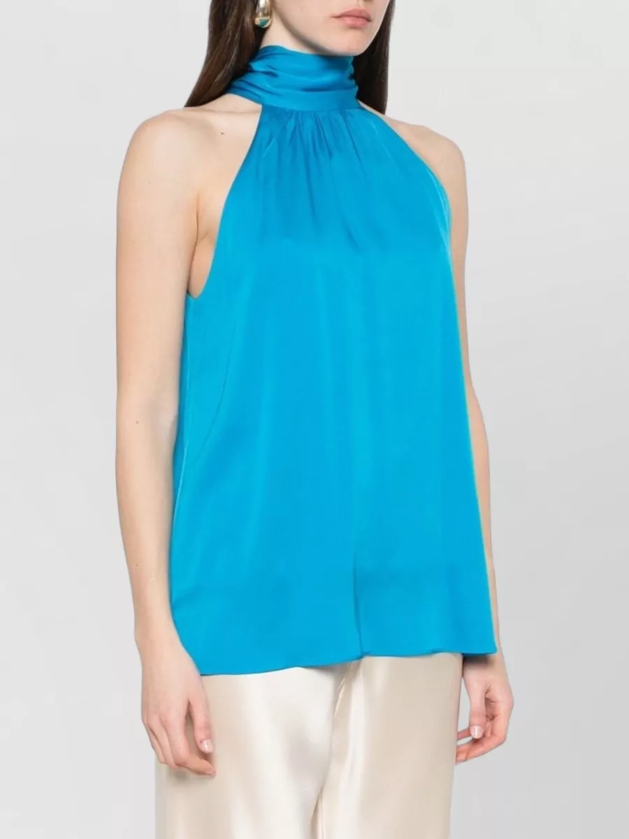 Silk95Five Silk Gathered Sleeveless Halterneck Top