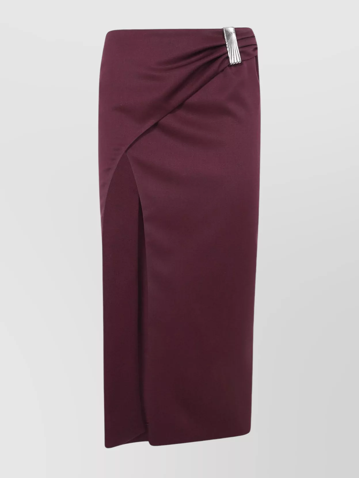 Attico Draped Midi Skirt With Front Slit And Metal