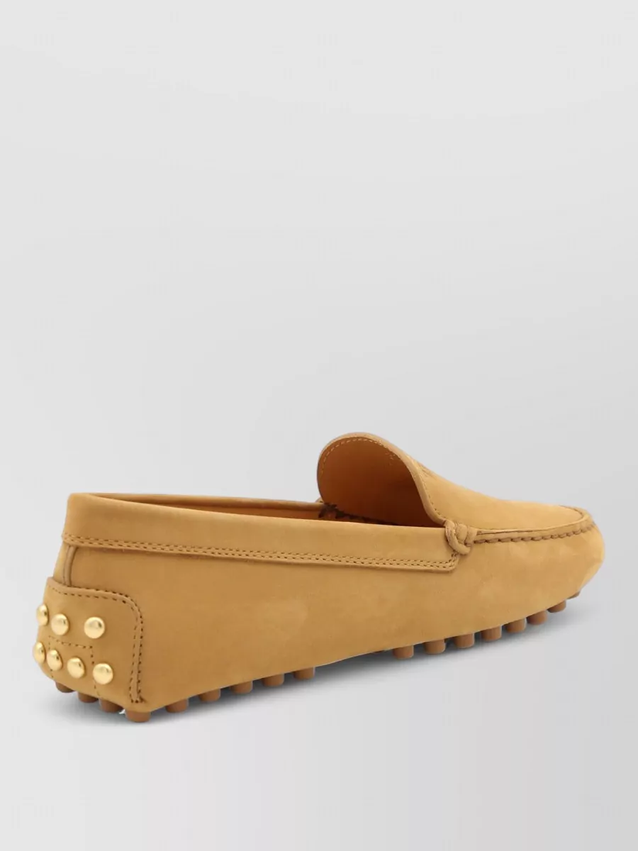 Tod's Moc Toe Loafers Nubuck Leather Gold Tone